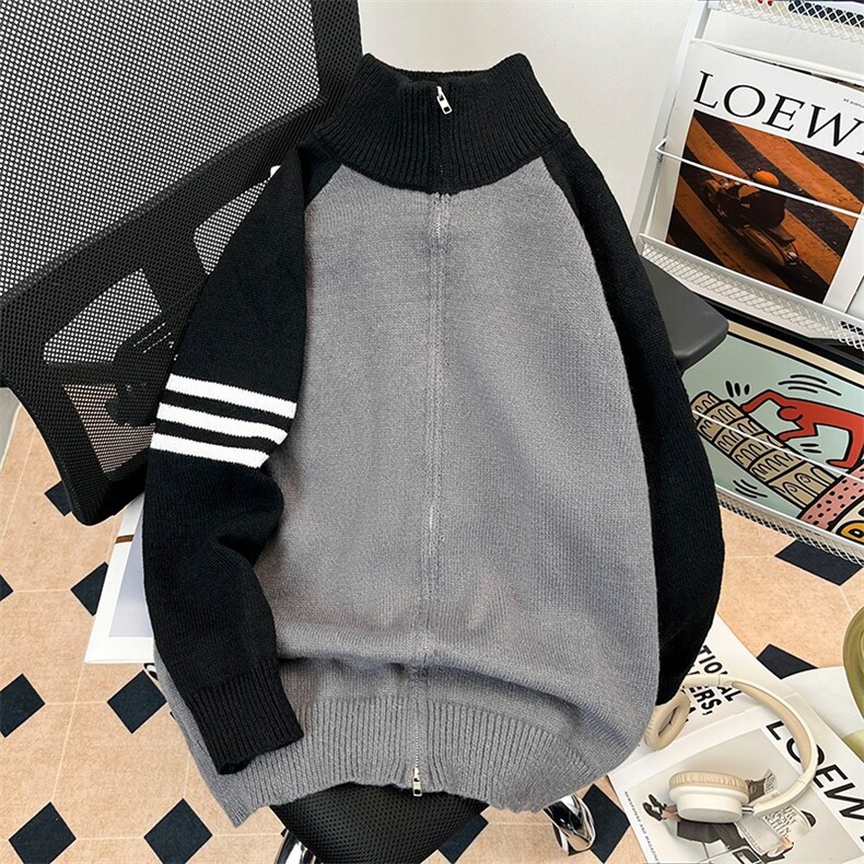 开衫毛衣男春秋季2025潮牌立领撞色针织外套男生2420P52，男装针织衫/毛衣，星座410-2