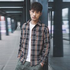 2021外景日系春季新大码男休闲翻领格子宽松纽扣衬衫C501-P45，男装衬衫，电商A001