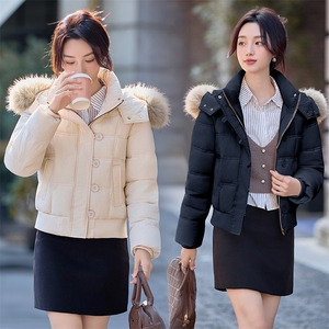 现货秒发2025冬装加厚连帽韩版学院风保暖棉衣棉服外套配仿毛领图片