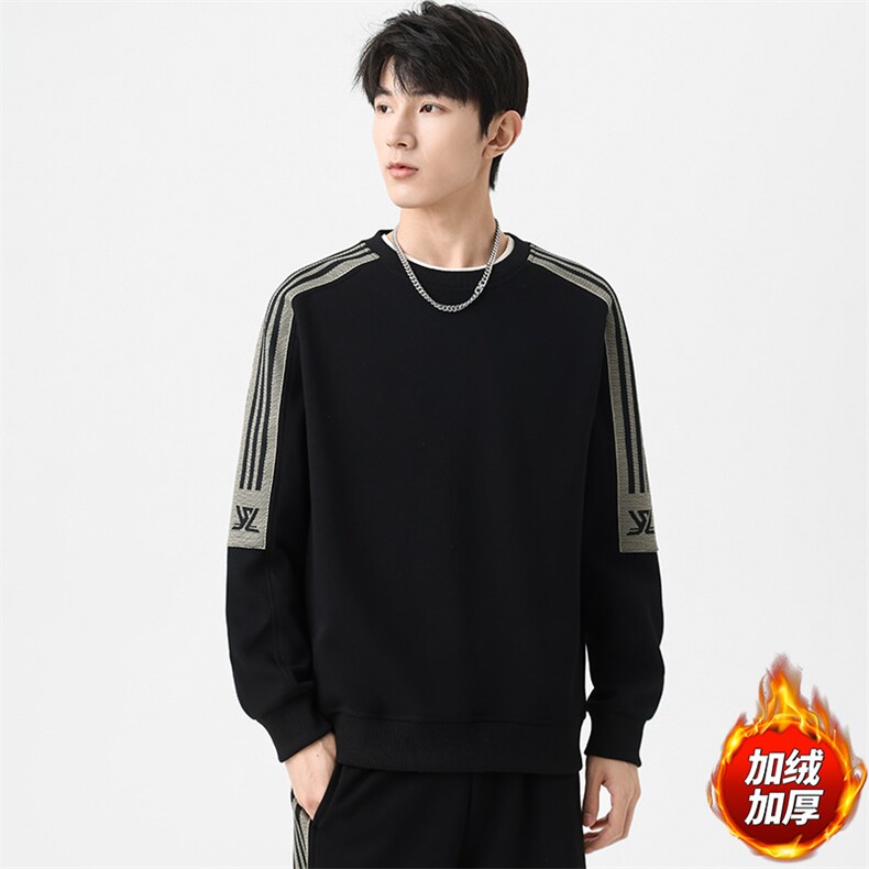 2XL-9XL 冬季加绒加厚胖子圆领拼接卫衣男图片