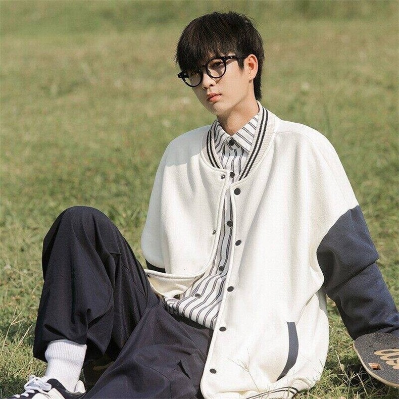 光板二开JK602特P50棒球服外套男春秋款潮牌宽松情侣装夹克上衣,男装夹克,电商D310B