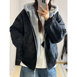 现货高品质美式高街冬季重磅座山雕大毛毛领pu皮棉衣男女加厚外套图片