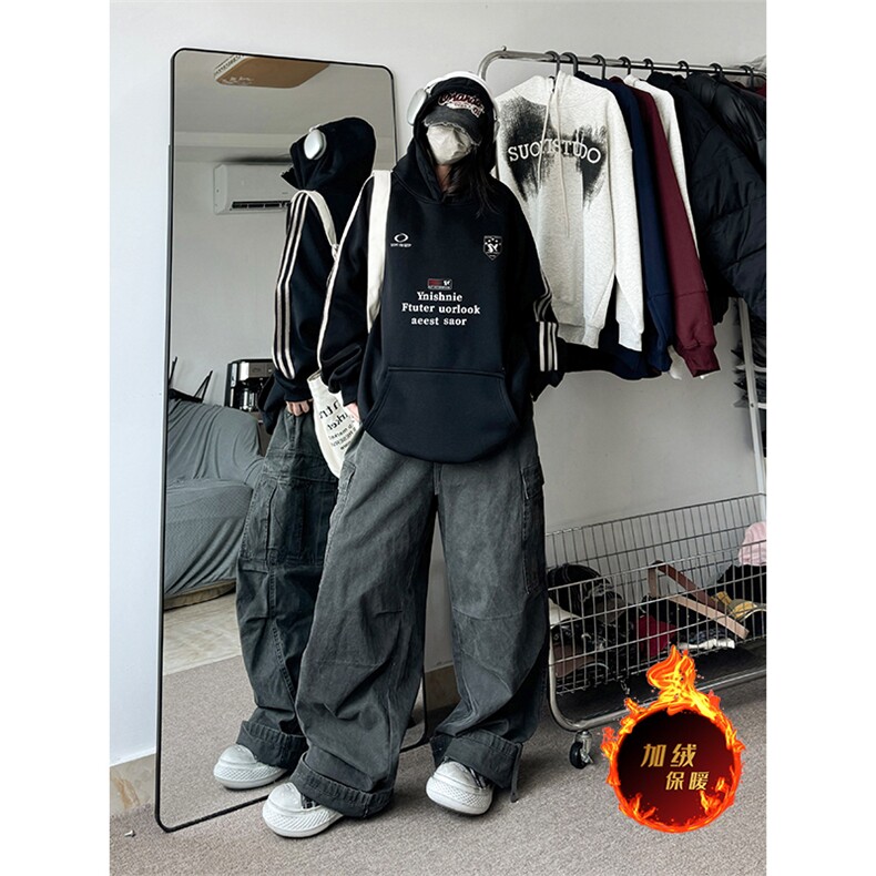抖音得物供货提供视频秋冬重磅美式宽松织带连帽卫衣0627,男装卫衣,电商A486