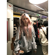 美式人像印花贴布连帽卫衣男女宽松休闲百搭帽衫外套WB508-P60，女装短外套，星座412-3