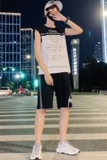 青少年运动休闲情侣卡通两件套无袖T恤短裤背心套装男TZ257，男装背心/马甲，电商A441