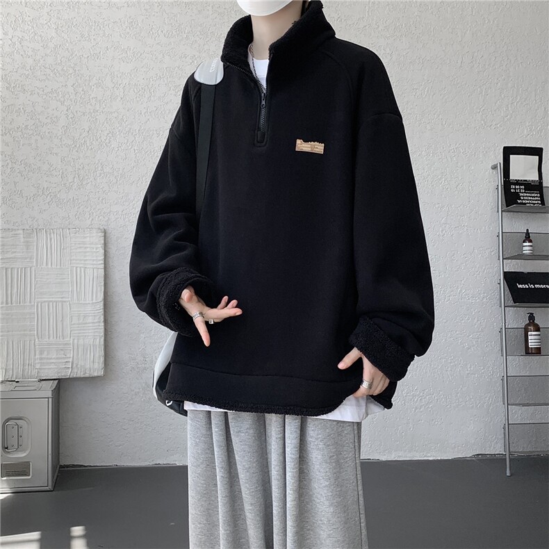 WY10180-特P65重磅美式可翻领大码立领绒感半拉链卫衣外套,女装短外套,电商A059