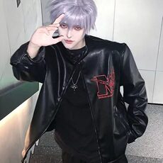 DJK988-P78美式潮牌街头撞色拼接PU皮机车皮衣男夹克潮-网图现货，男装夹克，星座603-2
