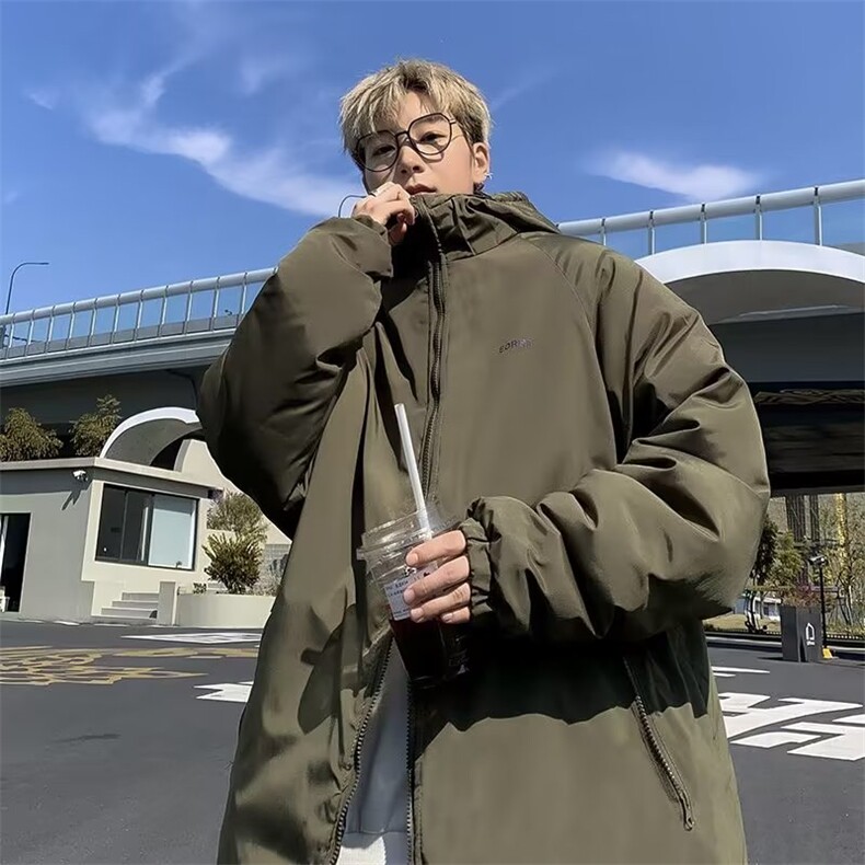 棉服男韩版潮流加厚连帽高街帅2024冬季in宽松棉衣外套MF077-P85图片