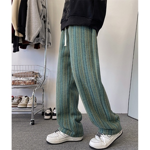 8XL-M特大码呢料加绒裤男新年裤条纹卫裤休闲基础款K948P60加绒70图片