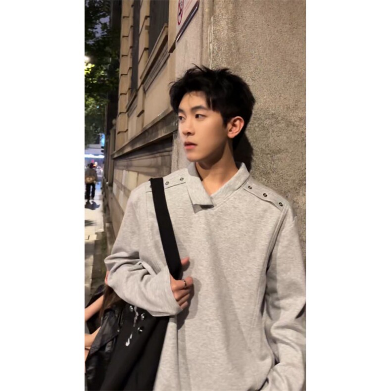 美式翻领polo长袖卫衣不规则解构领长袖T上衣外套504-T551-特P26,男装T恤,星座504