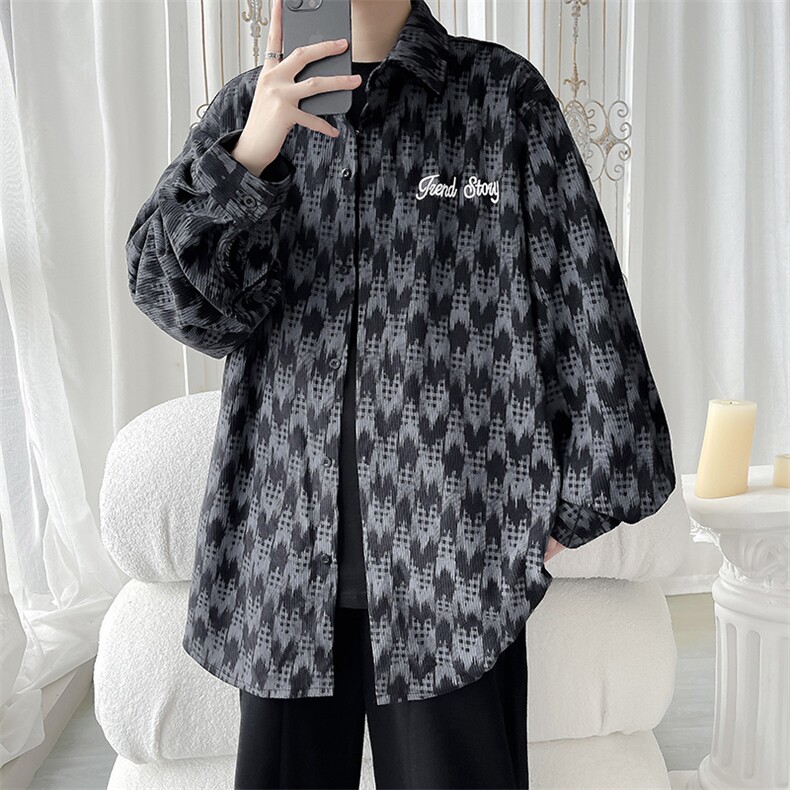 秋款时尚灯芯绒印花肌理感男士长袖衬衫情侣休闲衬衣 CS613-特P40图片