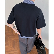 假两件衫t恤男女夏季撞色拼接修身显瘦美式短袖学院风休闲上衣，男装T恤，四季星座505