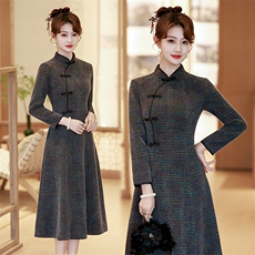新中式风立领加厚针织改良版宴会礼服旗袍827P155，女装汉服/婚纱/旗袍/礼服，乐衣轩