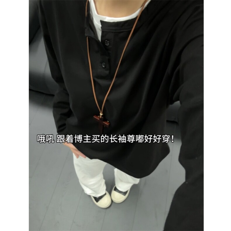 现货自制假两件长袖拼接领T恤上衣打底衫男女情侣p28,男装T恤,星座910A