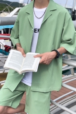 TZ62627/P55弹力短袖衬衣套装男女夏款港风衬衫短裤两件套，男装休闲套装，电商A141