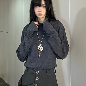 半高领长袖卫衣男女褶皱纯色T恤堆堆领套头日系痞帅设计高级感图片