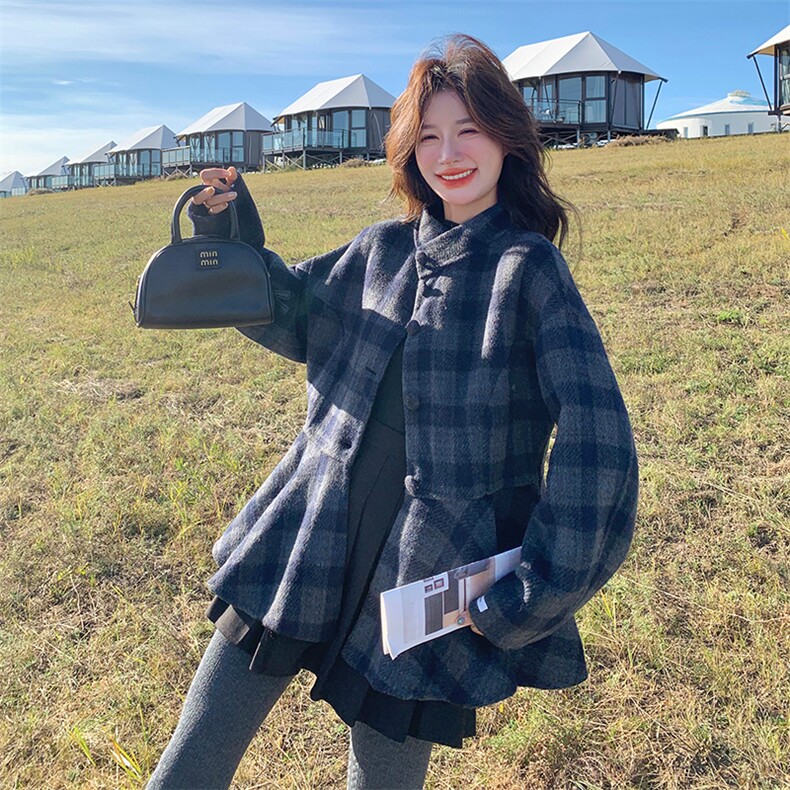 大货格纹超好看双面羊毛大衣女外套2025新款A808P285K398,女装短外套,2C268