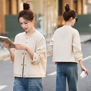 早春时尚鹿皮绒外套女短款2025新款百搭小个子休闲棒球服夹克上衣图片