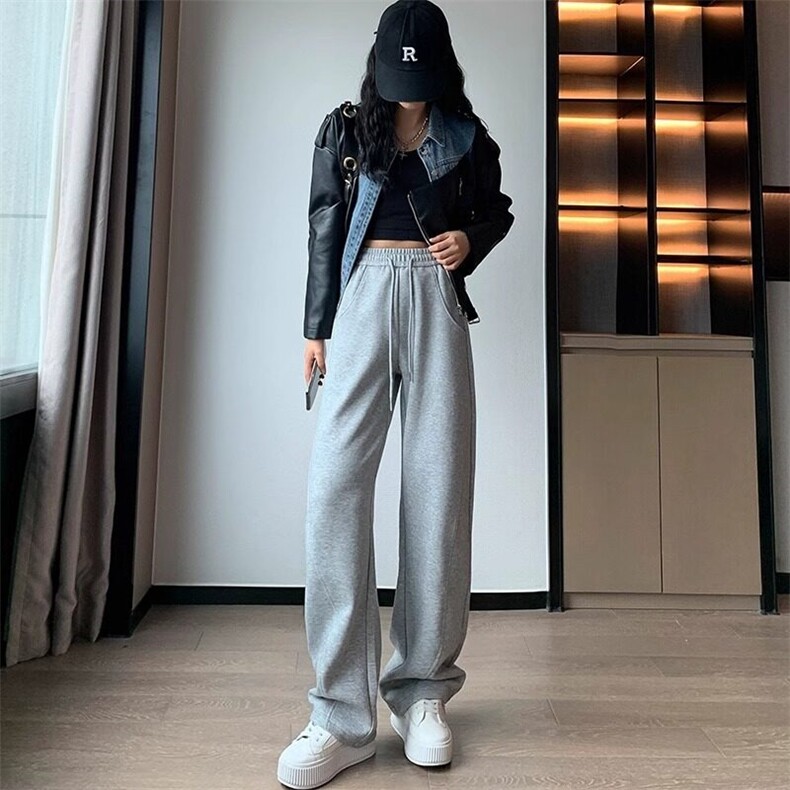 灰色运动裤女秋冬2024新款宽松直筒美式卫裤宽松垂感阔腿直筒裤,男装休闲裤,星座506A