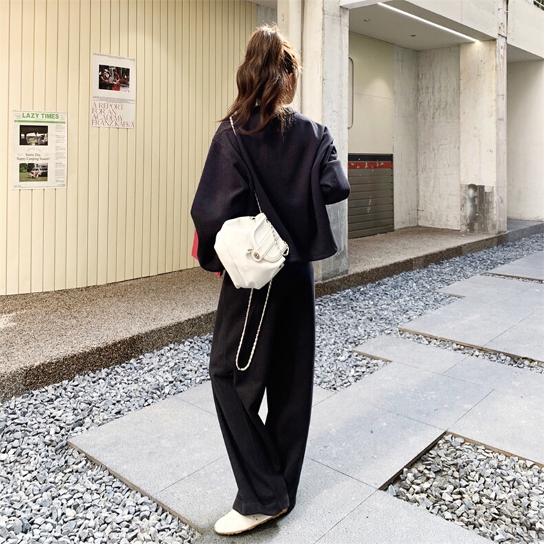 黑色休闲运动卫衣套装女2025秋季新款韩版慵懒风宽松阔腿裤两件套,女装套装/套裙,2C158
