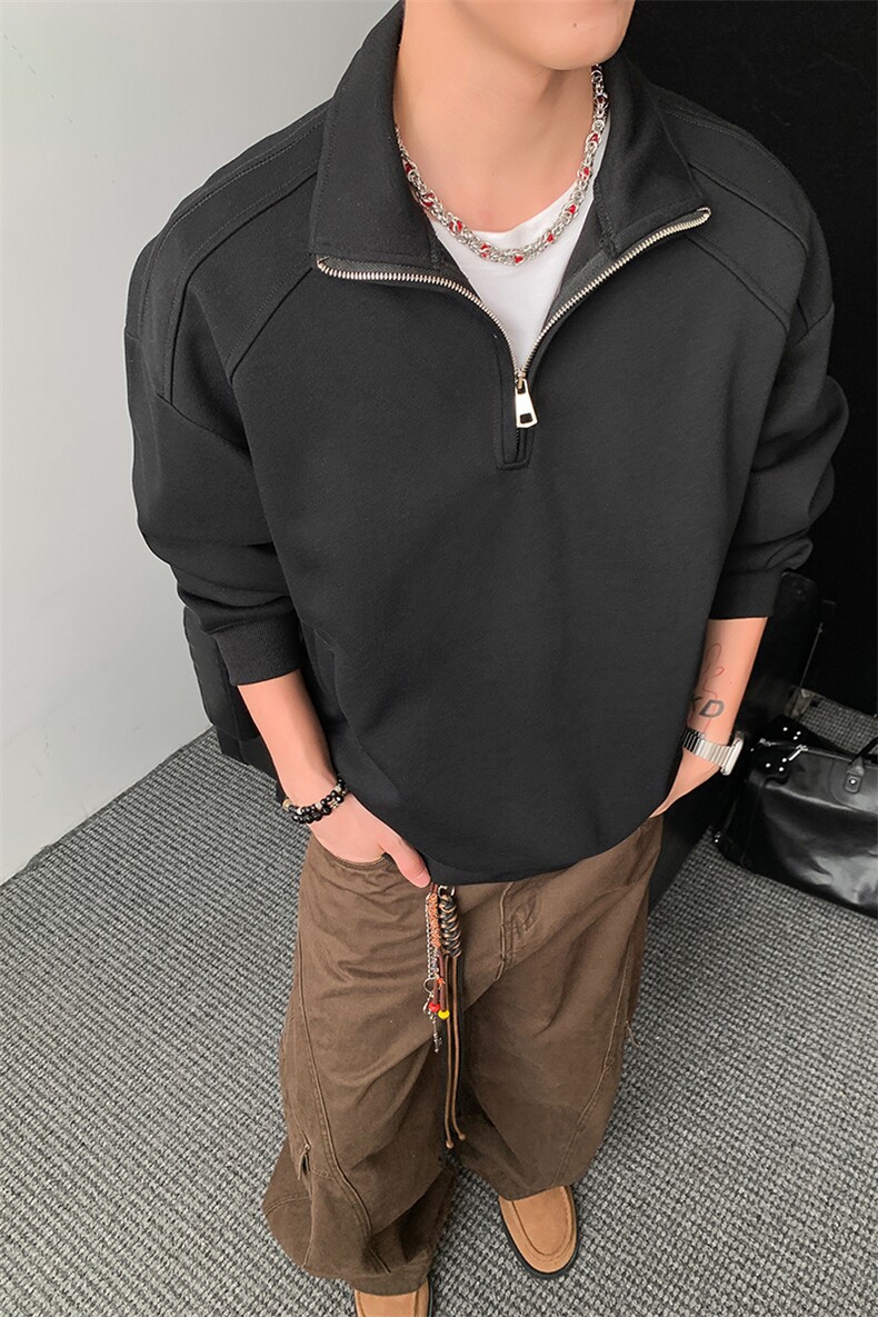 65棉重磅450克拼接圆领卫衣短宽套头拉链POLO衫外套男RH5316-P49,男装Polo衫,星座610B-1