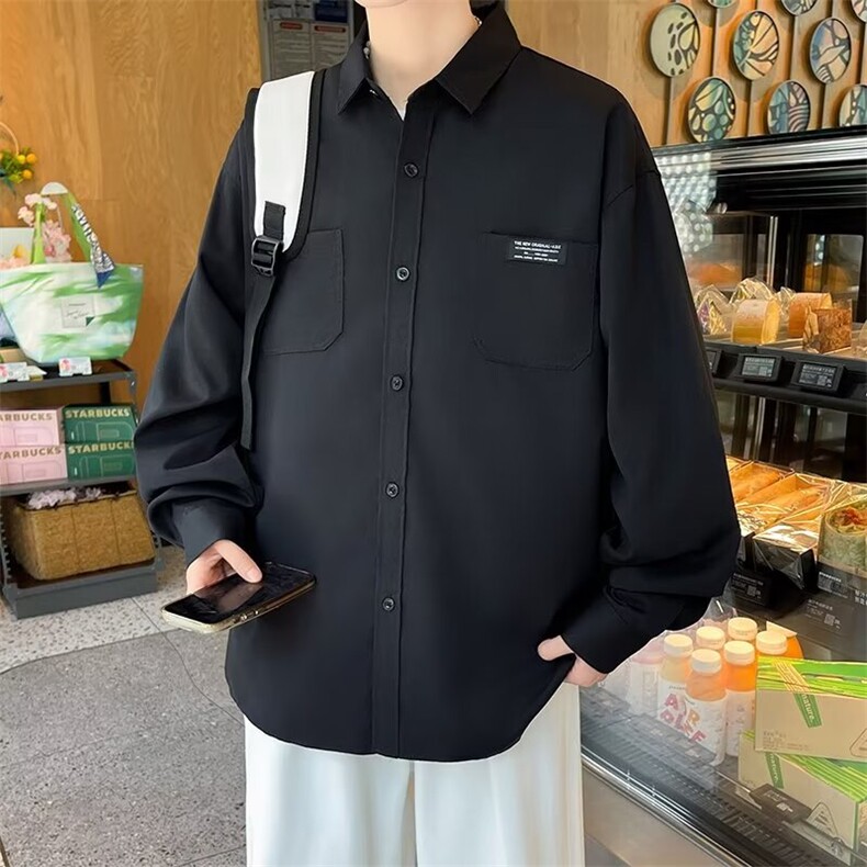 贴标衬衫男薄款夏季韩版潮流宽松帅上衣服潮牌衬衣外套CY868-P34图片