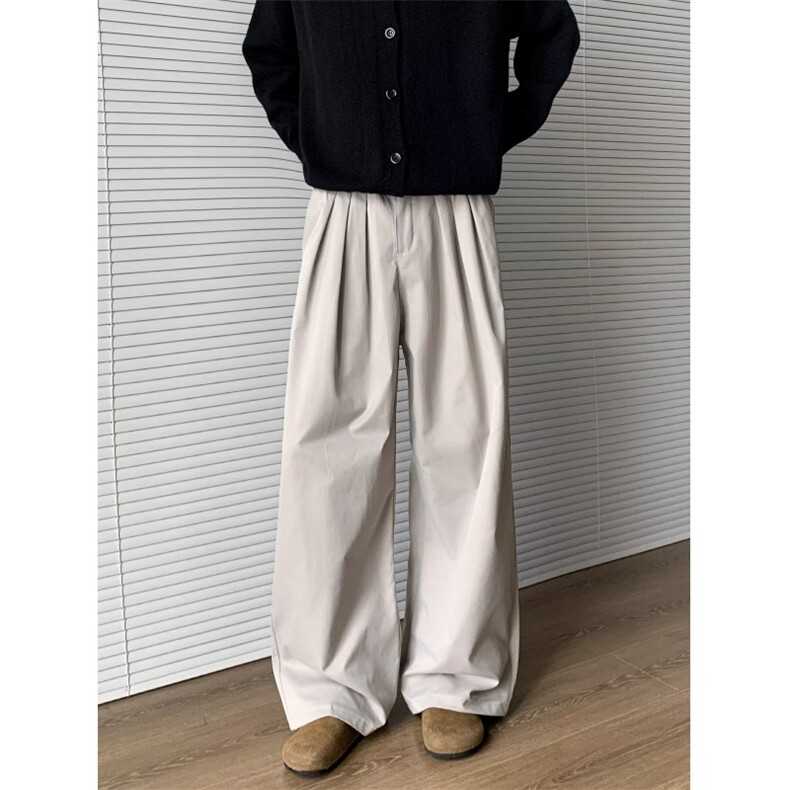 韩版直筒凉感弯刀西裤男士阔腿百搭阔腿褶皱拖地休闲裤CX2205，男装西裤，星座516A