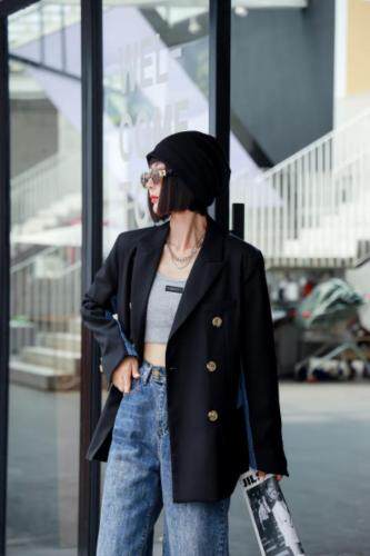 新款牛仔拼接西装，女装西装，C&B