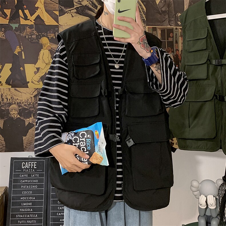 2021春季新港风海报墙大码男机能嘻哈工装多口袋马甲外套MJ002P55,男装夹克,电商A001