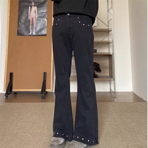 美式高街vibe铆钉微喇工装裤男cleanfit破坏休闲显瘦直筒长裤图片