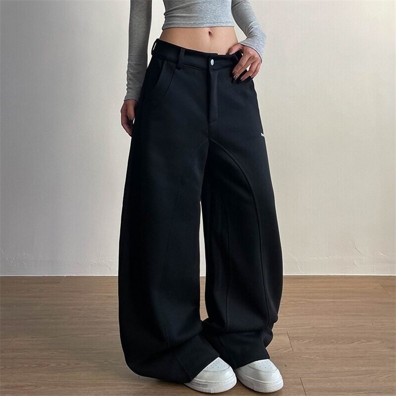 青少年秋冬季红复古美式慵懒风口袋阔腿宽松弯刀休闲裤日常,男装休闲裤,星座506A