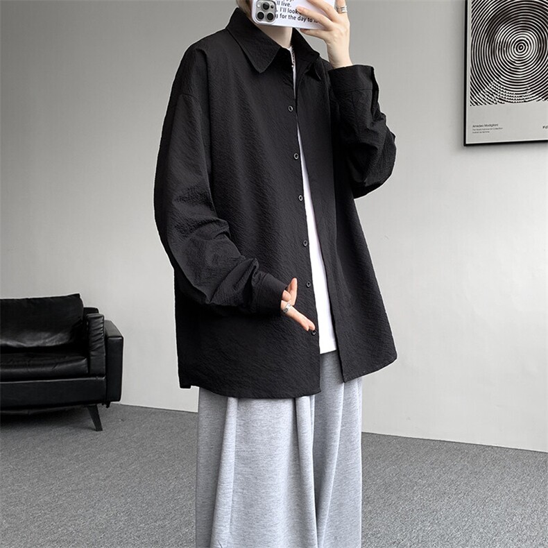 8XL-M泡泡纱盐缩肌理长袖衬衫男夏季冰丝外套防晒衬衣CS29007P40,男装衬衫,电商B312