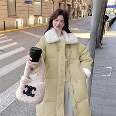 蓝色中长款羽绒服女2025冬季新款今年流行超好看小个子白鸭绒外套，女装羽绒服，2C129