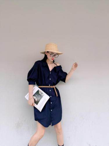 斜肩配腰带连衣裙，女装连衣裙，玩美