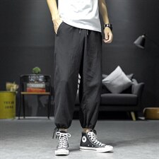 2021秋新沙发墙大码风日系男冰丝亚麻棉麻九分休闲裤K2091P35，男装休闲裤，电商A001
