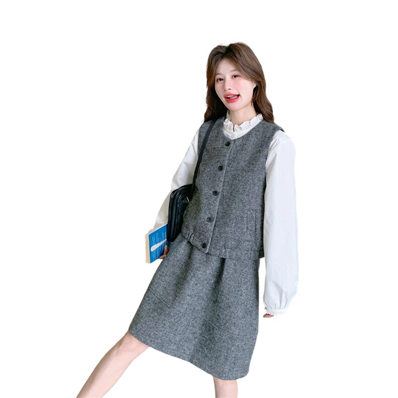 6982新款！韩式高级感小香马甲半身裙三件套6982-P235-K348,女装套装/套裙,2D034