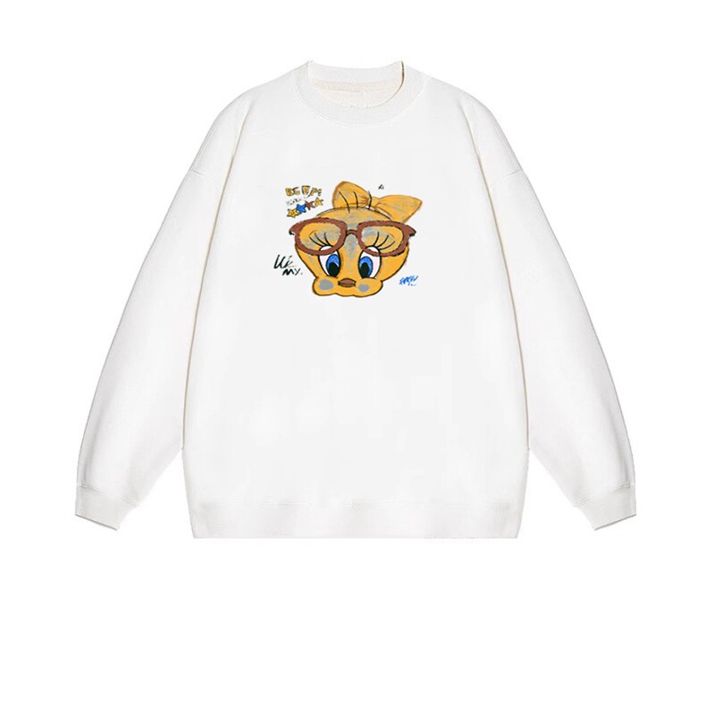 2025年秋季套头长袖卡通印花，女装卫衣/绒衫，花可