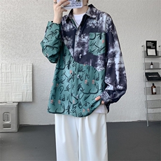 CS1152-特批38控68秋季新款新中式撞色拼接长袖冰丝衬衫大码男，男装衬衫，电商A059