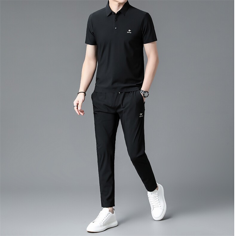 2023夏季新款男式短袖长裤休闲运动套装男式翻领两件套,男装休闲套装,电商B212（原钱塘6029）