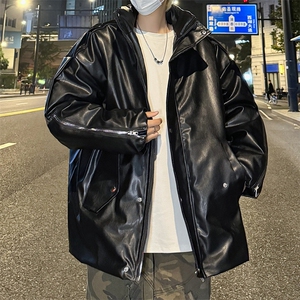 美式高街立领PU皮衣棉服外套潮牌宽松保暖棉衣图片