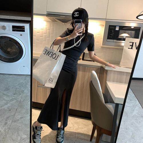 褶皱铜氨开叉裙，女装，XTZ style