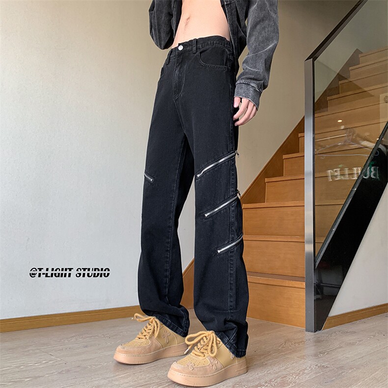 B221 美式ins高街暗黑小众个性拉链直筒牛仔裤 LK23054-P70 控98图片