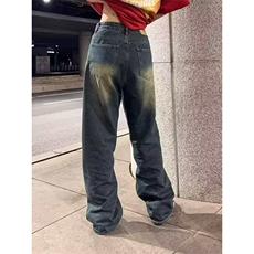 美式vibe复古破洞牛仔裤男女高街嘻哈宽松做旧长裤K60726-P40网图，男装牛仔裤，电商B245