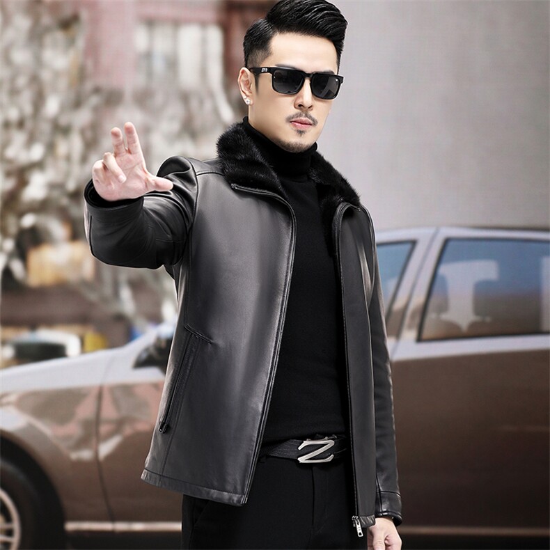 WL1915冬季新款羽绒服男水貂领翻领夹克绵羊皮外套P930图片