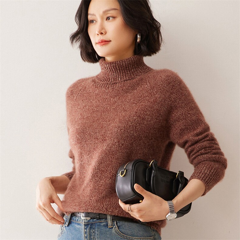 2025秋冬新款35%山羊绒女士7针花纱插肩高领羊绒衫,女装羊绒衫,拓驰羊绒