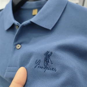 短袖T恤男翻领刺绣上衣夏季中年男士休闲商务纯色半袖POLO衫男装图片
