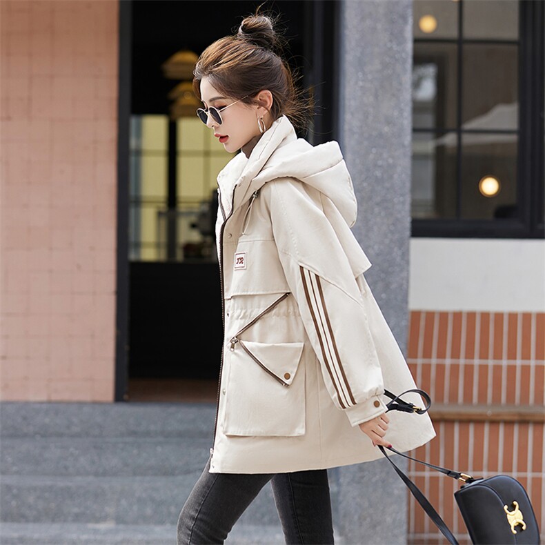 加绒加厚派克棉服女中长款2025春秋新款宽松工装风冲锋衣连帽外套,女装棉衣/棉服,采品优优