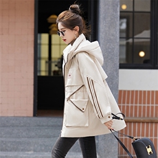 加绒加厚派克棉服女中长款2025春秋新款宽松工装风冲锋衣连帽外套，女装棉衣/棉服，采品优优