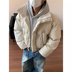 现货5W件冬季三防重磅硬挺boxy短款羽绒立领PU皮棉衣外套加厚棉服，男装棉衣，电商A486-1