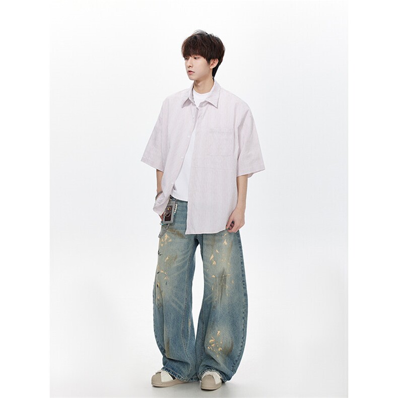 曲线条纹五分袖衬衫男KD684-P50,男装T恤,电商D312-1